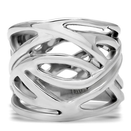 TK144 High Polished Stainless Steel Ring with a sleek, shiny finish, showcasing its minimalist design without any stones.