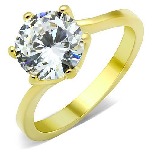 TK1406 IP Gold Stainless Steel Ring featuring a clear AAA Grade CZ stone, showcasing its elegant design and luxurious finish.