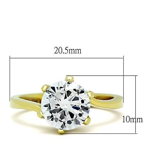 TK1406 IP Gold Stainless Steel Ring featuring a clear AAA Grade CZ stone, showcasing its elegant design and luxurious finish.