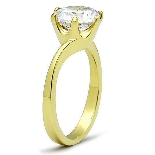 TK1406 IP Gold Stainless Steel Ring featuring a clear AAA Grade CZ stone, showcasing its elegant design and luxurious finish.