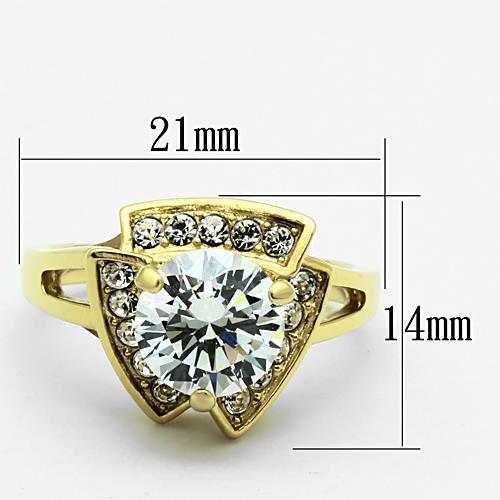 TK1412 IP Gold Stainless Steel Ring featuring a clear AAA Grade CZ stone, showcasing its elegant design and luxurious finish.