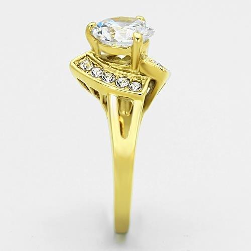 TK1412 IP Gold Stainless Steel Ring featuring a clear AAA Grade CZ stone, showcasing its elegant design and luxurious finish.