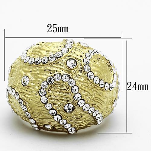 TK1419 IP Gold Stainless Steel Ring with clear top-grade crystal, showcasing its elegant design and luxurious finish.