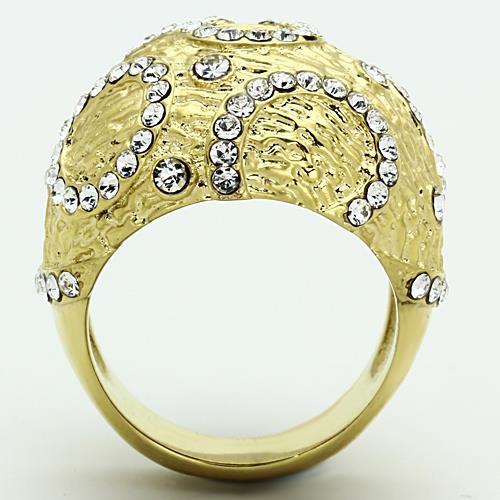 TK1419 IP Gold Stainless Steel Ring with clear top-grade crystal, showcasing its elegant design and luxurious finish.