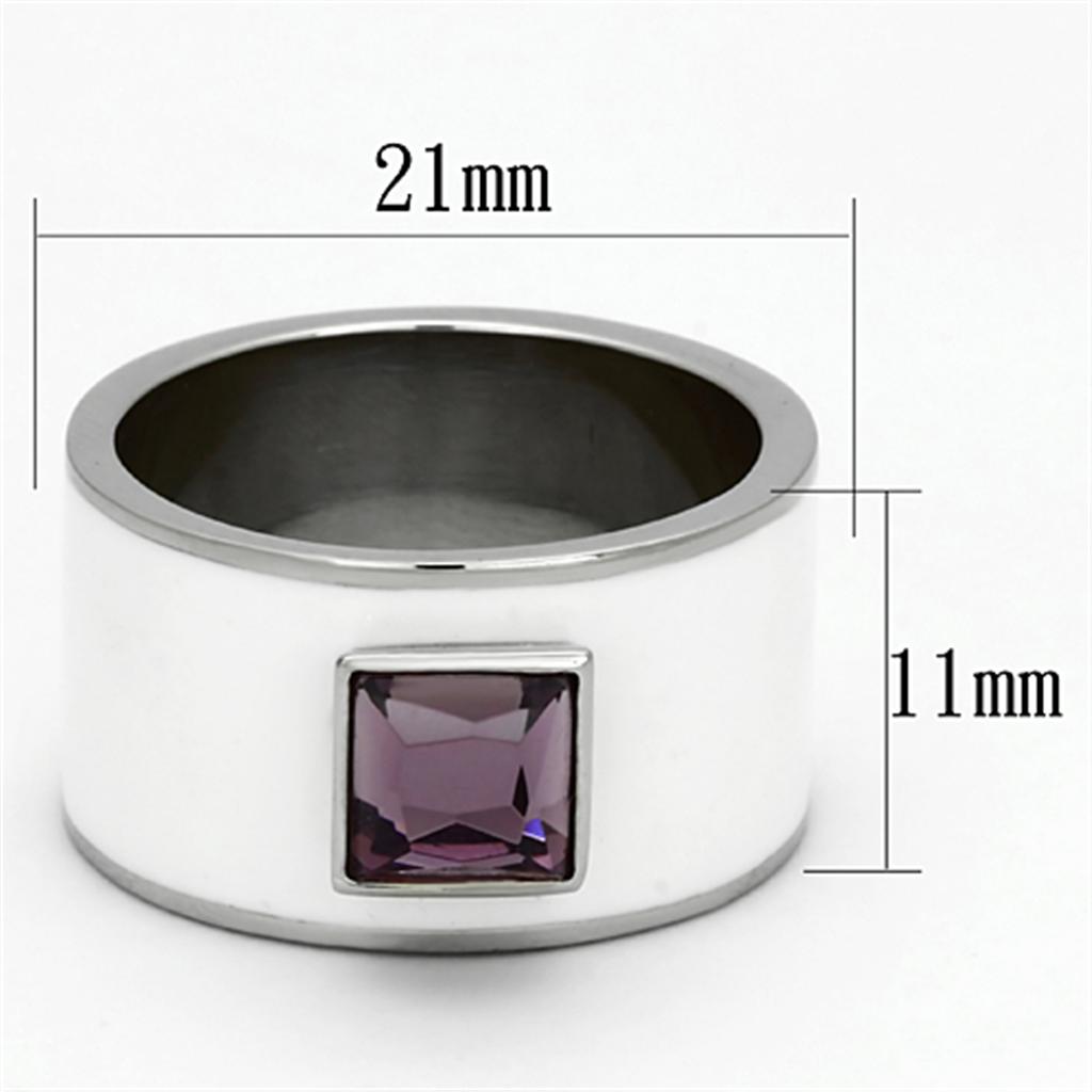 TK1142 High Polished Stainless Steel Ring featuring a synthetic amethyst stone, showcasing a sleek and shiny design.