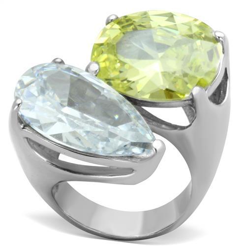 TK1424 High Polished Stainless Steel Ring featuring an AAA Grade Apple Green CZ stone, showcasing its elegant design and shine.