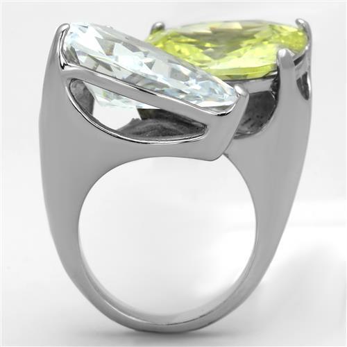 TK1424 High Polished Stainless Steel Ring featuring an AAA Grade Apple Green CZ stone, showcasing its elegant design and shine.