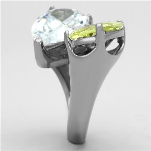 TK1424 High Polished Stainless Steel Ring featuring an AAA Grade Apple Green CZ stone, showcasing its elegant design and shine.