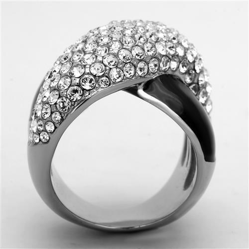 TK1427 High Polished Stainless Steel Ring featuring a clear top grade crystal, showcasing its elegant design and shiny finish.