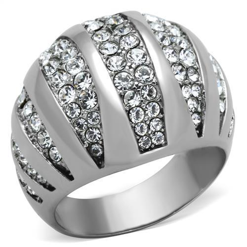 TK1430 High Polished Stainless Steel Ring featuring a clear top-grade crystal centerpiece, showcasing a sleek and modern design.