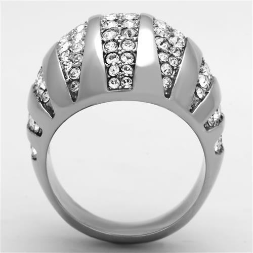 TK1430 High Polished Stainless Steel Ring featuring a clear top-grade crystal centerpiece, showcasing a sleek and modern design.