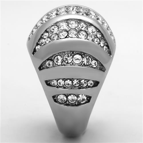 TK1430 High Polished Stainless Steel Ring featuring a clear top-grade crystal centerpiece, showcasing a sleek and modern design.