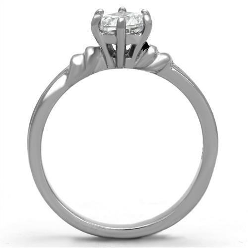 TK1431 High Polished Stainless Steel Ring featuring a clear AAA grade cubic zirconia center stone, showcasing a sleek and shiny design.