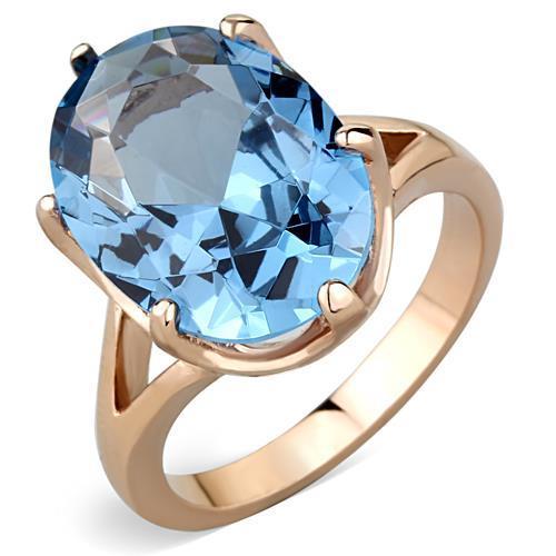 TK1484 IP Rose Gold Stainless Steel Ring featuring a synthetic London Blue Spinel, showcasing its elegant design and luxurious finish.