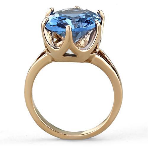 TK1484 IP Rose Gold Stainless Steel Ring featuring a synthetic London Blue Spinel, showcasing its elegant design and luxurious finish.