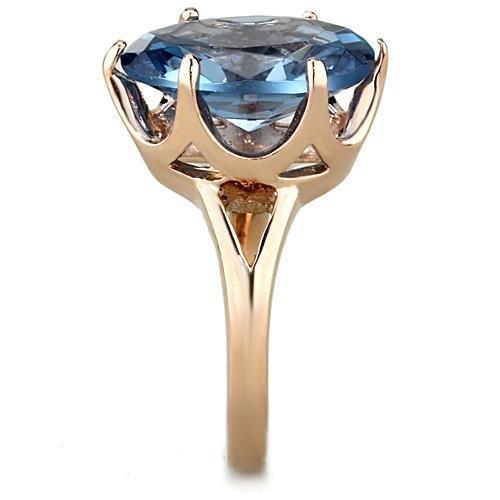 TK1484 IP Rose Gold Stainless Steel Ring featuring a synthetic London Blue Spinel, showcasing its elegant design and luxurious finish.