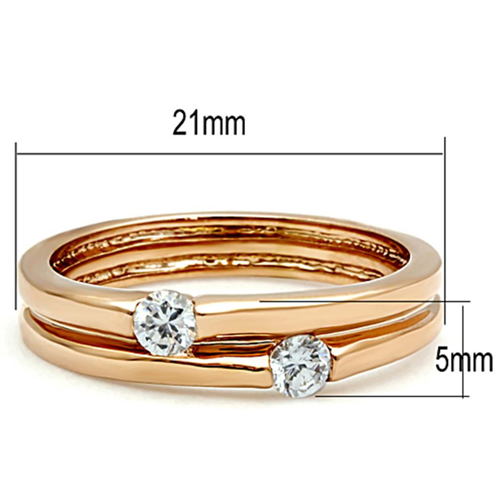 TK1491 IP Rose Gold Stainless Steel Ring featuring AAA Grade clear CZ stone, showcasing elegance and durability.