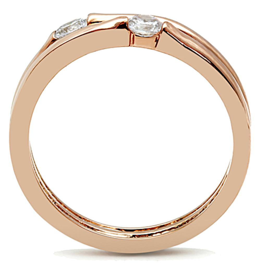 TK1491 IP Rose Gold Stainless Steel Ring featuring AAA Grade clear CZ stone, showcasing elegance and durability.