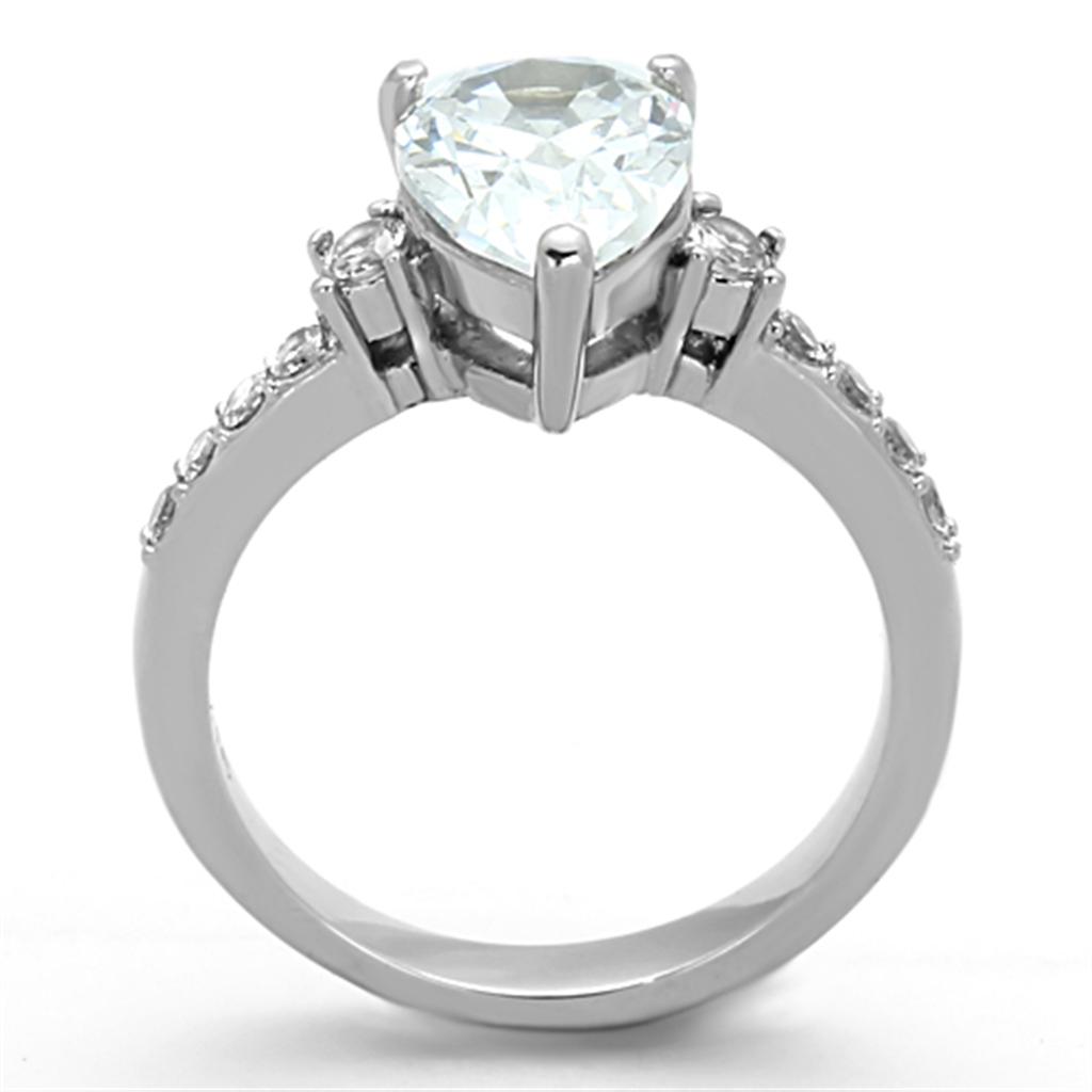 TK1493 High Polished Stainless Steel Ring featuring a clear AAA grade cubic zirconia center stone, showcasing its elegant design.