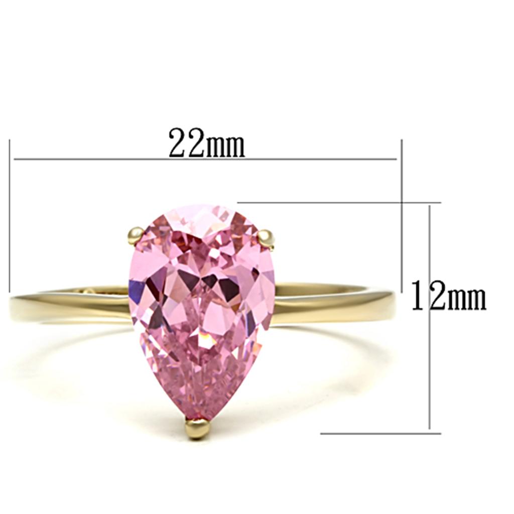 TK1508 IP Gold Stainless Steel Ring featuring a rose-colored AAA Grade CZ stone, showcasing its elegant design and luxurious finish.