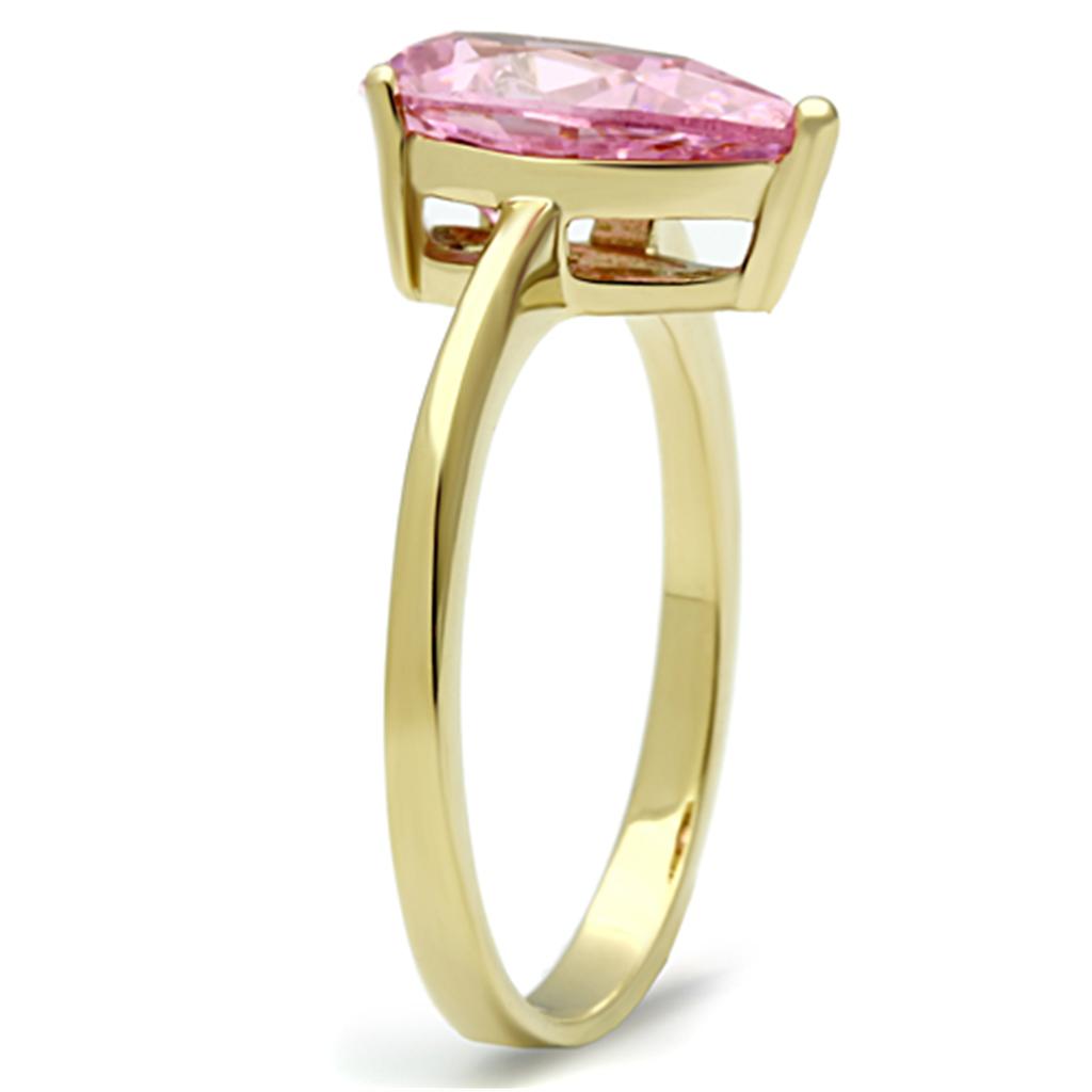 TK1508 IP Gold Stainless Steel Ring featuring a rose-colored AAA Grade CZ stone, showcasing its elegant design and luxurious finish.