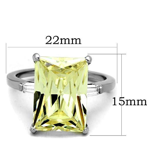 TK1514 High Polished Stainless Steel Ring featuring a vibrant AAA Grade CZ center stone in Citrine Yellow, showcasing its elegant design.