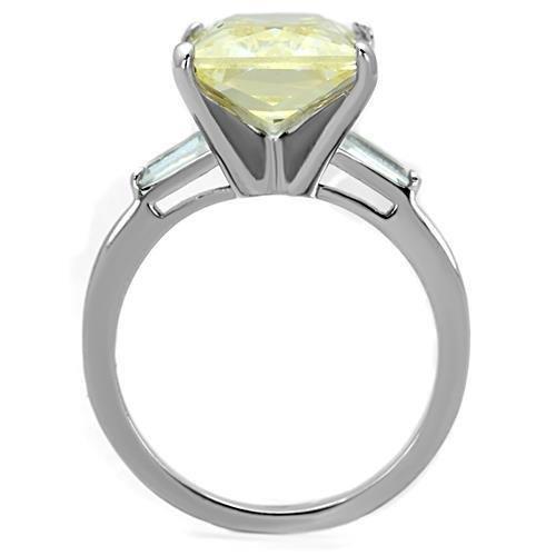 TK1514 High Polished Stainless Steel Ring featuring a vibrant AAA Grade CZ center stone in Citrine Yellow, showcasing its elegant design.