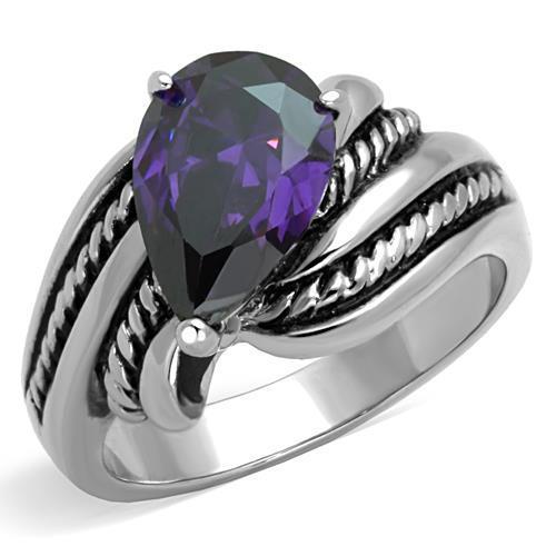 TK1515 High Polished Stainless Steel Ring featuring a AAA Amethyst center stone, showcasing a sleek and modern design.