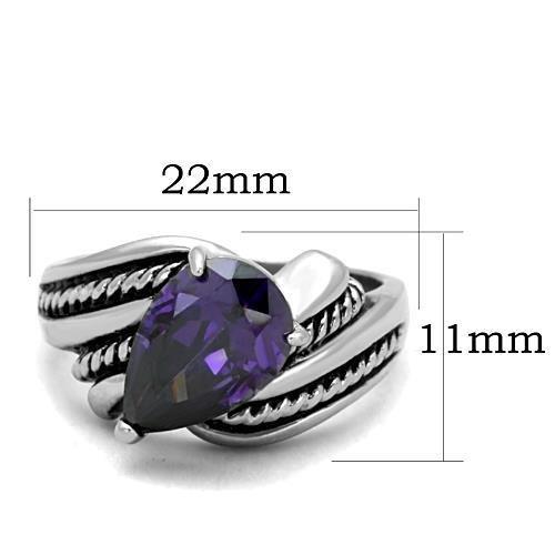 TK1515 High Polished Stainless Steel Ring featuring a AAA Amethyst center stone, showcasing a sleek and modern design.