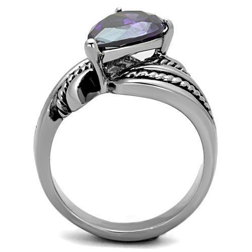 TK1515 High Polished Stainless Steel Ring featuring a AAA Amethyst center stone, showcasing a sleek and modern design.