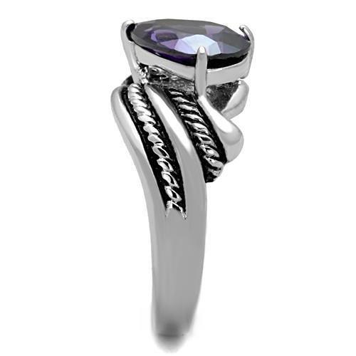 TK1515 High Polished Stainless Steel Ring featuring a AAA Amethyst center stone, showcasing a sleek and modern design.