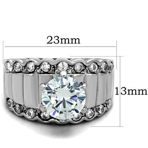 TK1524 High Polished Stainless Steel Ring featuring a clear AAA Grade CZ stone, showcasing its elegant design and shine.