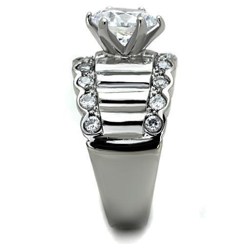 TK1524 High Polished Stainless Steel Ring featuring a clear AAA Grade CZ stone, showcasing its elegant design and shine.