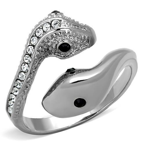 TK1532 High Polished Stainless Steel Ring featuring a jet top grade crystal, showcasing a sleek and modern design.