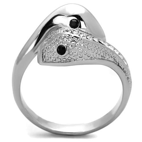 TK1532 High Polished Stainless Steel Ring featuring a jet top grade crystal, showcasing a sleek and modern design.