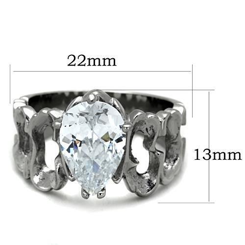 TK1534 High Polished Stainless Steel Ring featuring a clear AAA Grade CZ center stone, showcasing its elegant design and shiny finish.