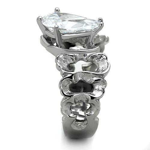 TK1534 High Polished Stainless Steel Ring featuring a clear AAA Grade CZ center stone, showcasing its elegant design and shiny finish.