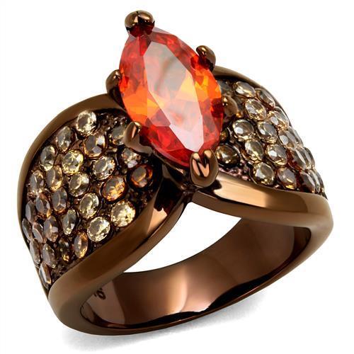 TK1548LC IP Coffee light Stainless Steel Ring featuring an orange AAA Grade CZ stone, showcasing its elegant design and finish.