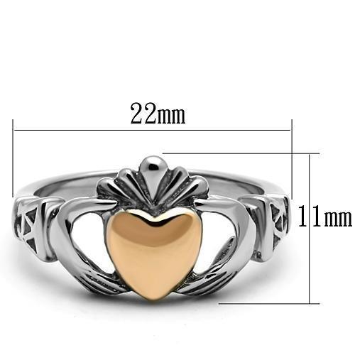 TK1156 Two-Tone IP Rose Gold Stainless Steel Ring, showcasing a sleek design with a modern finish and no center stone.