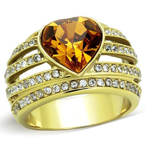 TK1563 IP Gold Stainless Steel Ring featuring a topaz center stone and elegant design, perfect for any occasion.