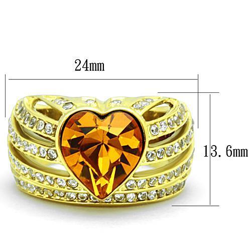 TK1563 IP Gold Stainless Steel Ring featuring a topaz center stone and elegant design, perfect for any occasion.