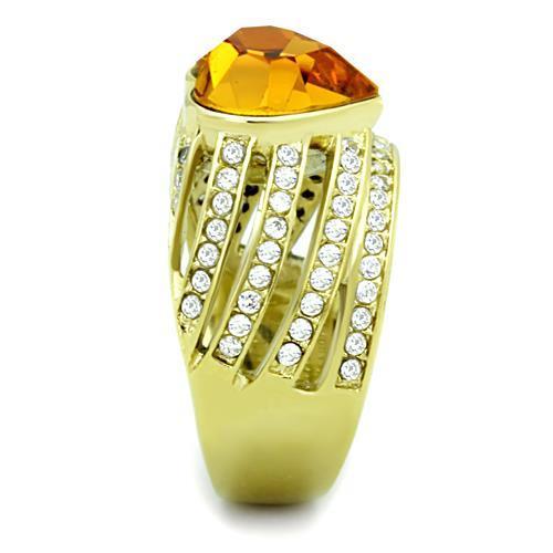 TK1563 IP Gold Stainless Steel Ring featuring a topaz center stone and elegant design, perfect for any occasion.