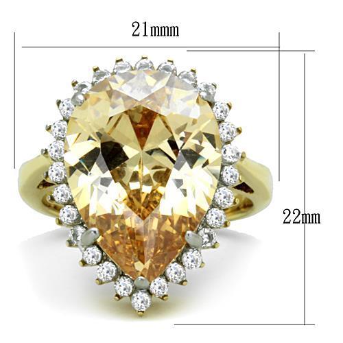 TK1564 Two-Tone IP Gold Stainless Steel Ring featuring a champagne AAA grade CZ stone, showcasing a luxurious design.