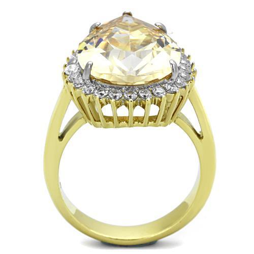 TK1564 Two-Tone IP Gold Stainless Steel Ring featuring a champagne AAA grade CZ stone, showcasing a luxurious design.