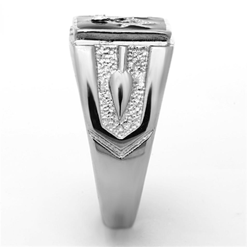 TK1158 High Polished Stainless Steel Ring featuring a clear top-grade crystal centerpiece, showcasing a sleek and modern design.