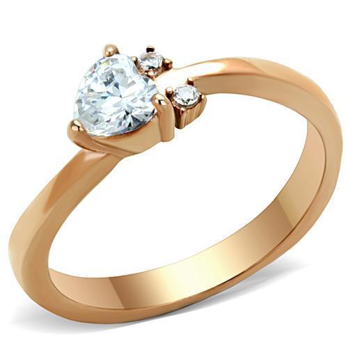 TK1591 IP Rose Gold Stainless Steel Ring featuring AAA Grade clear CZ stone, showcasing its elegant design and luxurious finish.