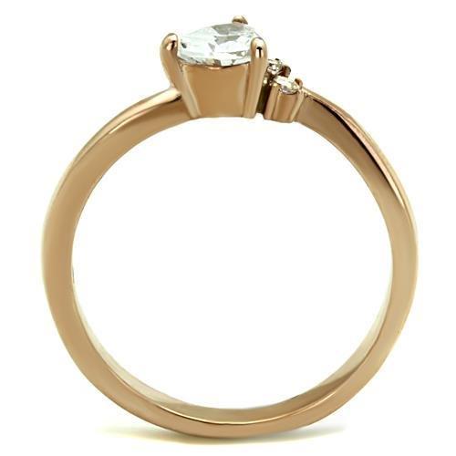 TK1591 IP Rose Gold Stainless Steel Ring featuring AAA Grade clear CZ stone, showcasing its elegant design and luxurious finish.