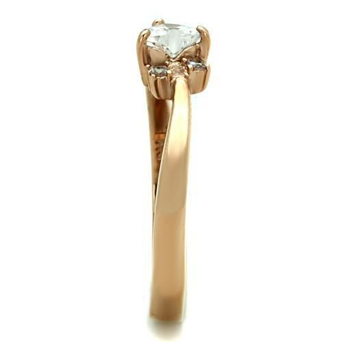 TK1591 IP Rose Gold Stainless Steel Ring featuring AAA Grade clear CZ stone, showcasing its elegant design and luxurious finish.