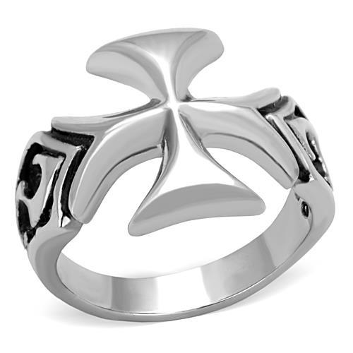 TK1602 High Polished Stainless Steel Ring featuring a jet black epoxy center stone, showcasing a sleek and modern design.