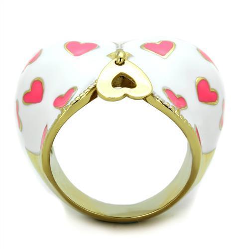 TK1622 IP Gold Stainless Steel Ring featuring a vibrant multi-color epoxy stone, showcasing its elegant design and luxurious finish.